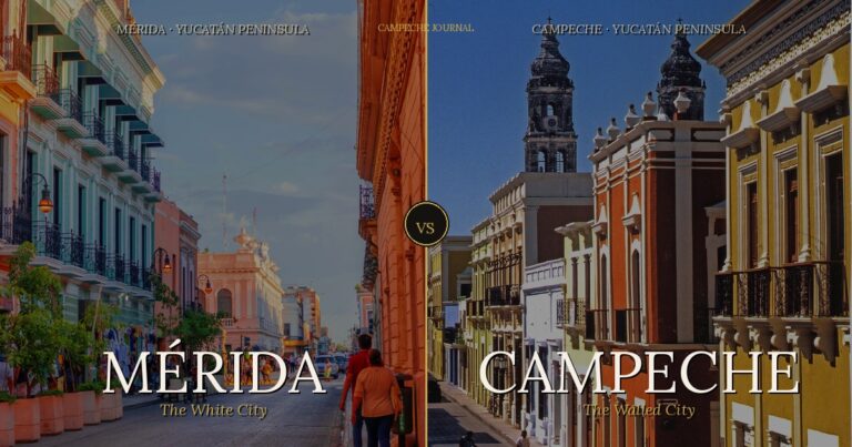 Mérida and Campeche colonial streets side by side — two UNESCO cities on the Yucatán Peninsula