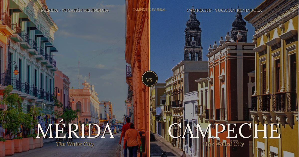 Mérida and Campeche colonial streets side by side — two UNESCO cities on the Yucatán Peninsula